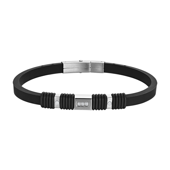 BRACCIALE UOMO IN SILICONE NERO CON ELEMENTI IN ACCIAIO