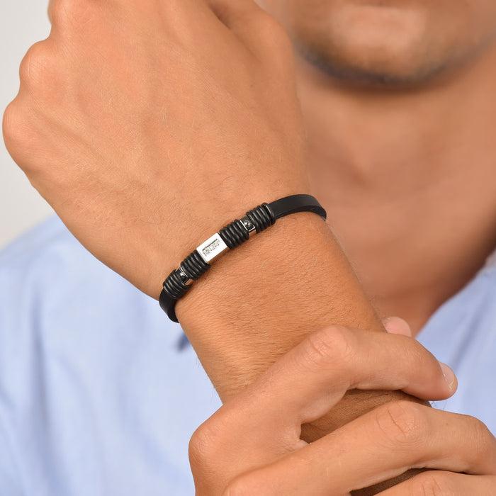 BRACCIALE UOMO IN SILICONE NERO CON ELEMENTI IN ACCIAIO