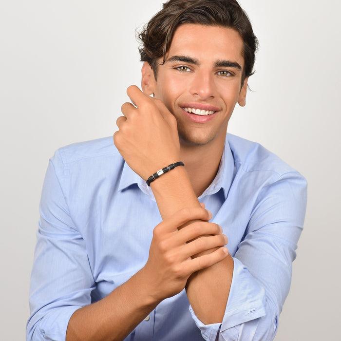 BRACCIALE UOMO IN SILICONE NERO CON ELEMENTI IN ACCIAIO