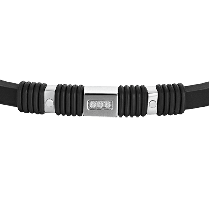 BRACCIALE UOMO IN SILICONE NERO CON ELEMENTI IN ACCIAIO