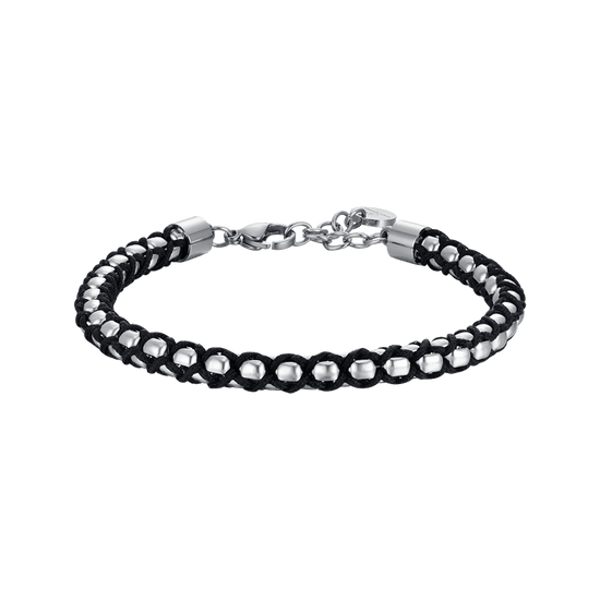 BRACCIALE UOMO IN ACCIAIO CON CORDA NERA