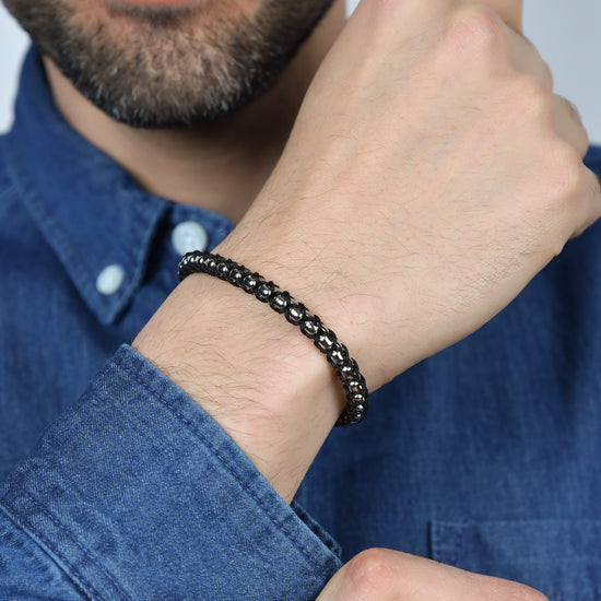 BRACCIALE UOMO IN ACCIAIO CON CORDA NERA