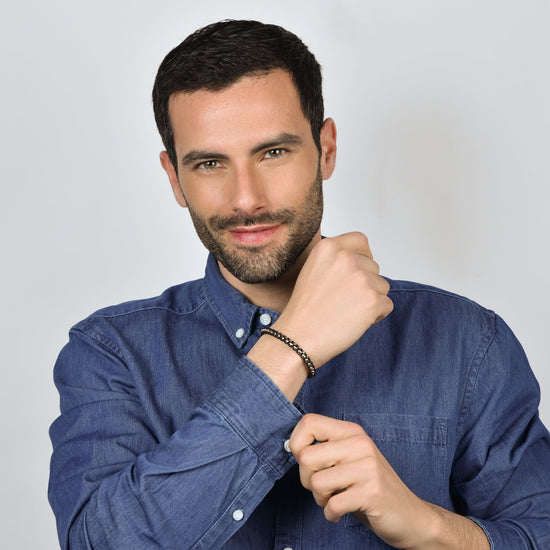 BRACCIALE UOMO IN ACCIAIO CON CORDA NERA
