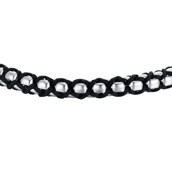 BRACCIALE UOMO IN ACCIAIO CON CORDA NERA