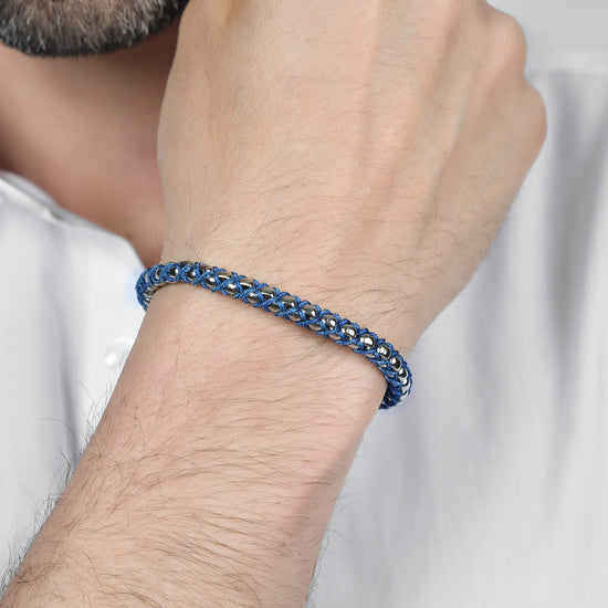 BRACCIALE UOMO IN ACCIAIO CON CORDA BLU