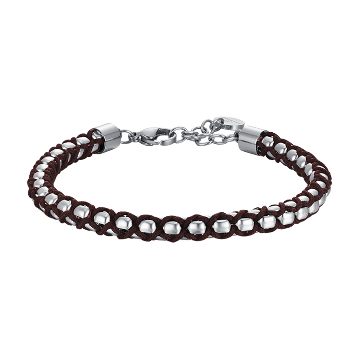 BRACCIALE UOMO IN ACCIAIO CON CORDA MARRONE