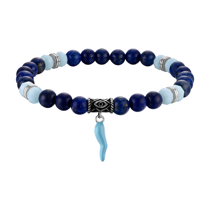 BRACCIALE UOMO ELASTICO CON PIETRE BLU E VERDI E CORNO TURCHESE
