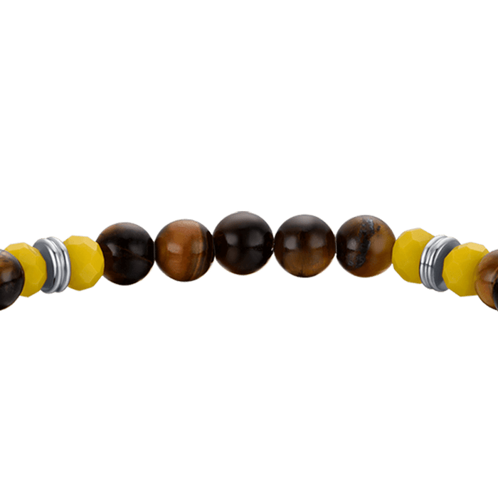 BRACELET ÉLASTIQUE POUR HOMME AVEC ŒIL DE TIGRE, PIERRES JAUNES ET CORNE JAUNE
