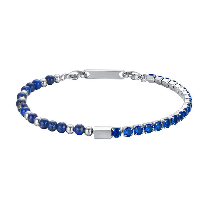 BRACCIALE UOMO IN ACCIAIO CON CRISTALLI BLU E PIETRE BLU