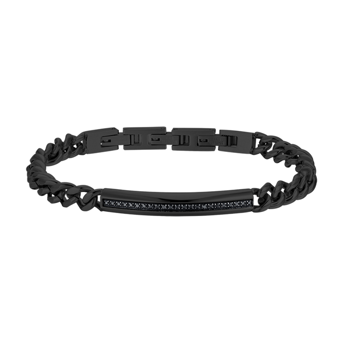 BRACCIALE UOMO IN ACCIAIO IP NERO CON ELEMENTO CON CRISTALLI NERI