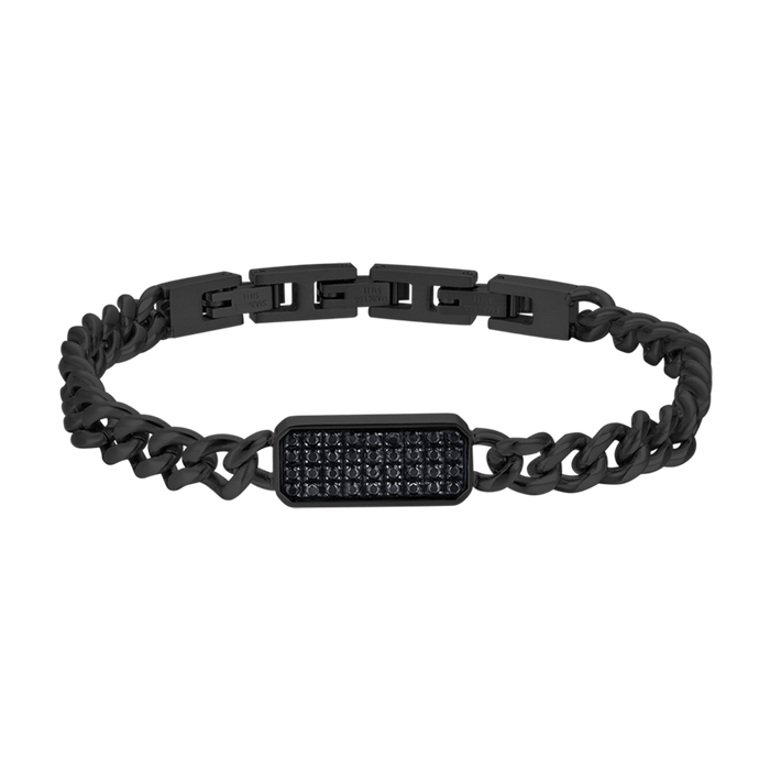 MEN'S BRACELET IN BLACK IP STEEL WITH BLACK CRYSTAL ELEMENT