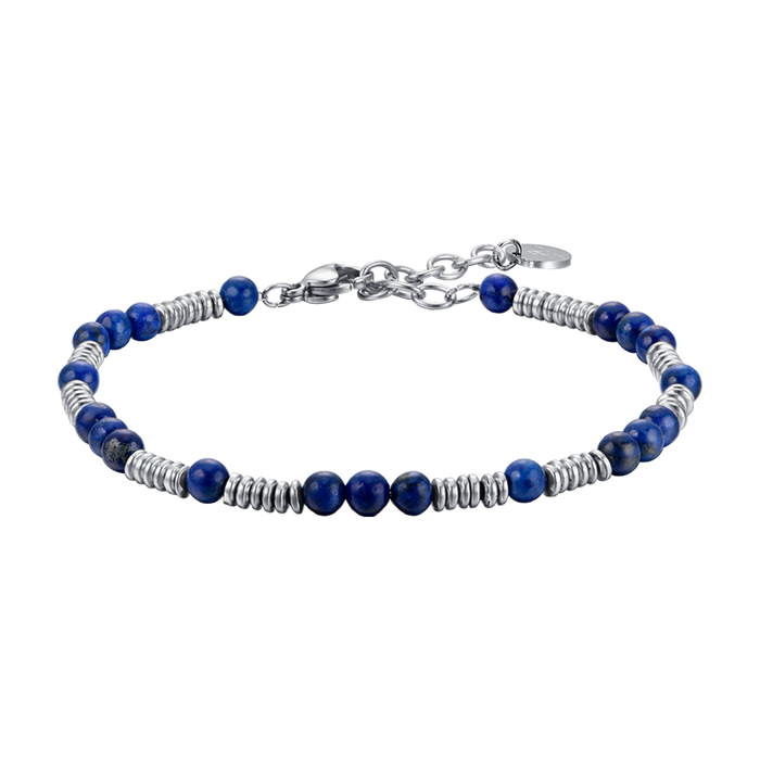 BRACCIALE UOMO IN ACCIAIO CON PIETRE BLU ED ELEMENTI IN ACCIAIO