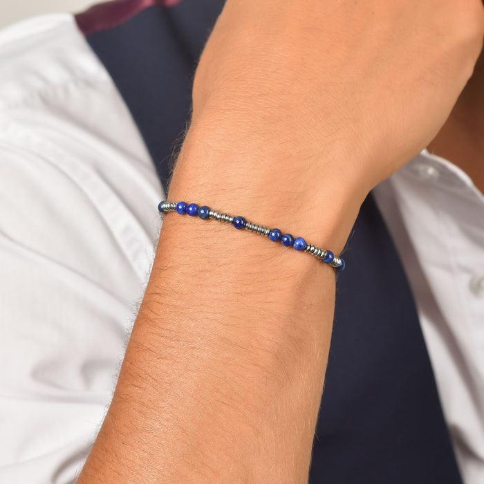 BRACCIALE UOMO IN ACCIAIO CON PIETRE BLU ED ELEMENTI IN ACCIAIO