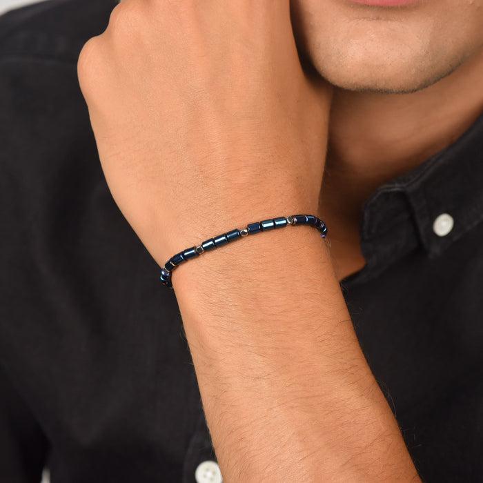 MEN'S BRACELET IN STEEL WITH BLUE HEMATITE AND SILVER