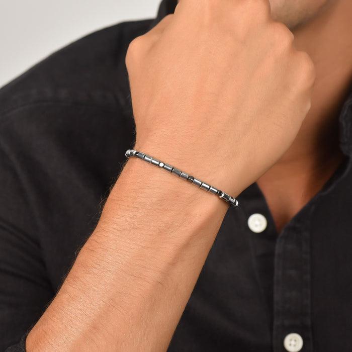 BRACCIALE UOMO IN ACCIAIO CON EMATITE SILVER E NERA