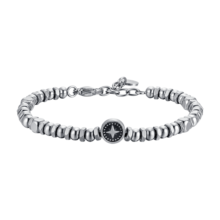 BRACCIALE UOMO IN ACCIAIO CON ROSA DEI VENTI E SMALTO NERO