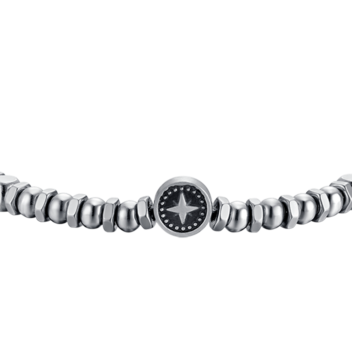 BRACCIALE UOMO IN ACCIAIO CON ROSA DEI VENTI E SMALTO NERO