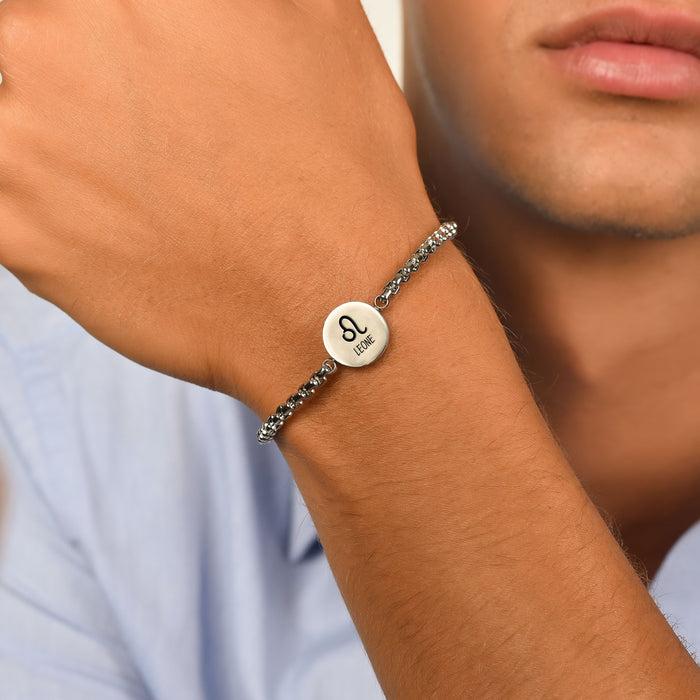 BRACELET HOMME EN ACIER PLAQUE SIGNE DU ZODIAQUE LION