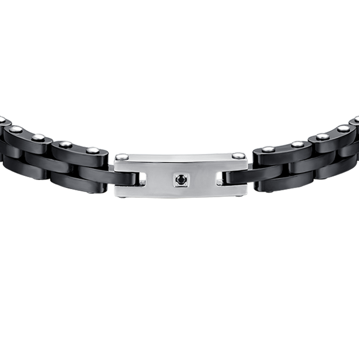 BRACELET HOMME EN ACIER AVEC CÉRAMIQUE NOIRE ET CRISTAL NOIR