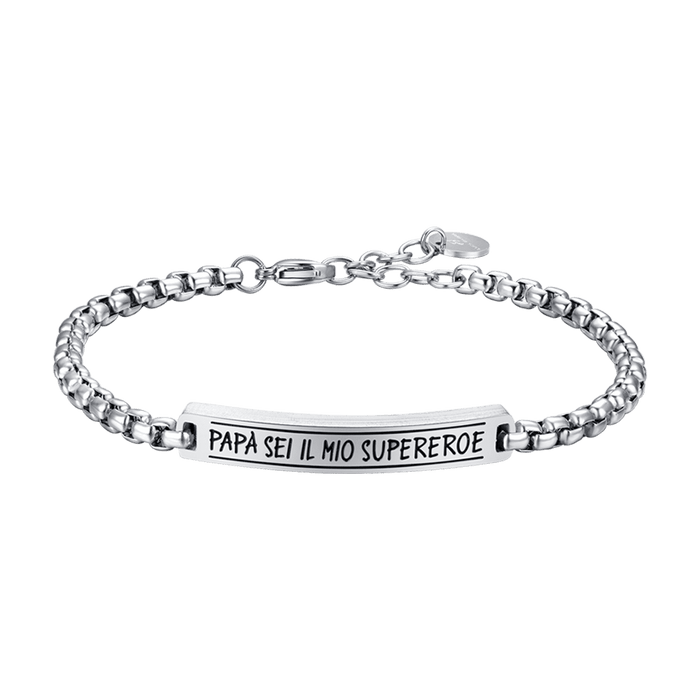 BRACCIALE UOMO IN ACCIAIO PIASTRA PAPÀ SEI IL MIO SUPEREROE