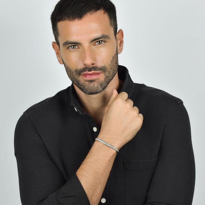 BRACCIALE TENNIS UOMO IN ACCIAIO CON CRISTALLI BIANCHI