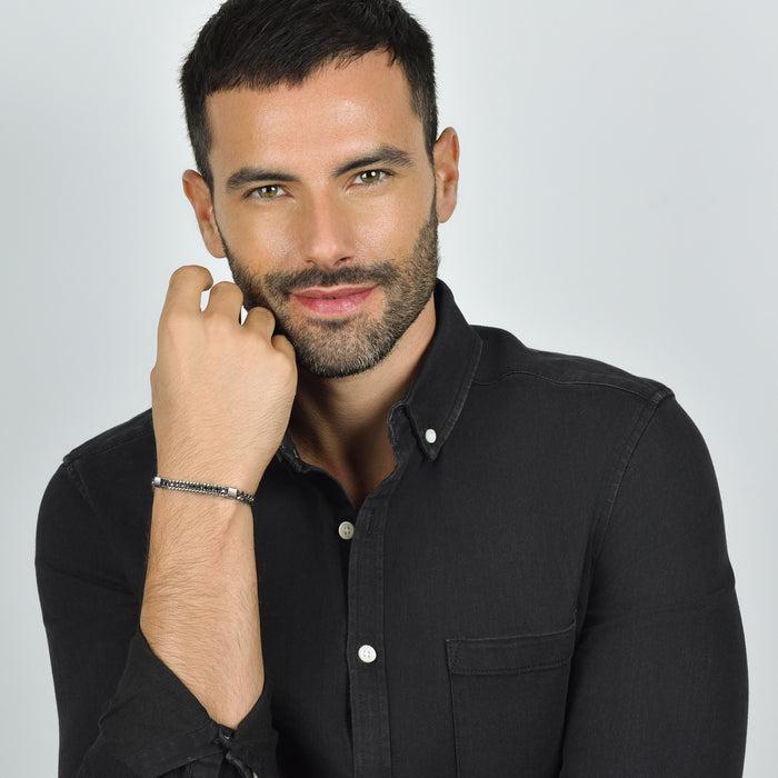 BRACELET HOMME EN ACIER AVEC CRISTAUX NOIRS