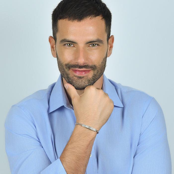 BRACCIALE UOMO IN ACCIAIO ELEMENTO CON CRISTALLI NERI