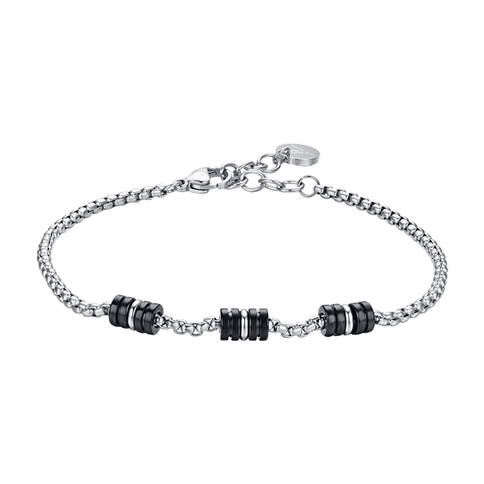 MEN'S BRACELET IN STEEL WITH BLACK IP AND SILVER ELEMENTS