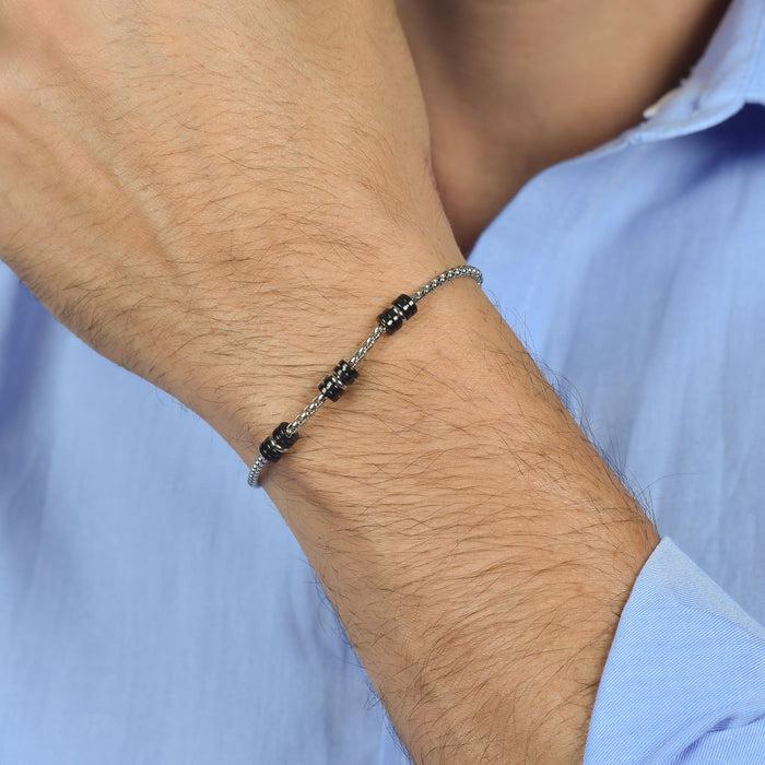 MEN'S BRACELET IN STEEL WITH BLACK IP AND SILVER ELEMENTS