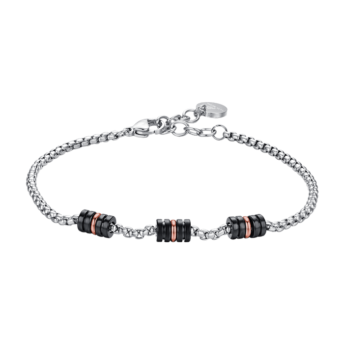MEN'S BRACELET IN STEEL WITH BLACK IP AND ROSE IP ELEMENTS