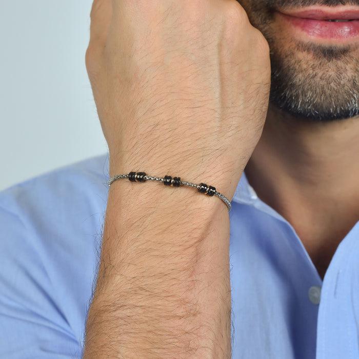 MEN'S BRACELET IN STEEL WITH BLACK IP AND ROSE IP ELEMENTS
