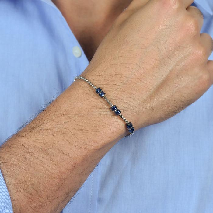 MEN'S BRACELET IN STEEL WITH IP BLUE AND SILVER ELEMENTS