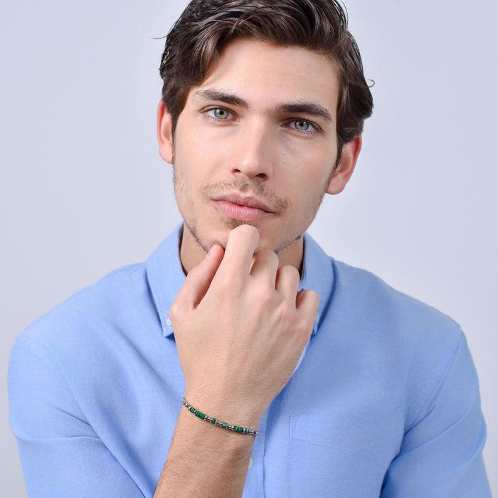 BRACELET HOMME EN ACIER AVEC MALACHITE VERTE