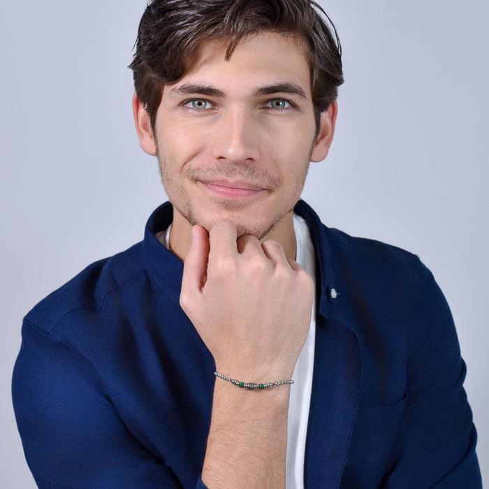 BRACELET HOMME EN ACIER AVEC MALACHITE VERTE