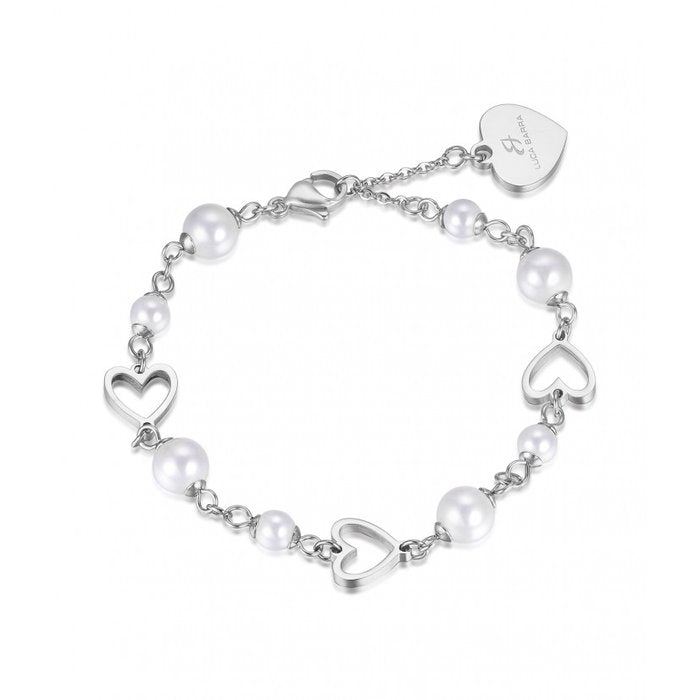 Bracciale Con Cuori E Perle Bianche