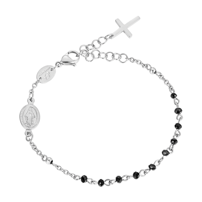 WOMEN'S ROSARY BRACELET IN STEEL WITH BLACK CRYSTALS