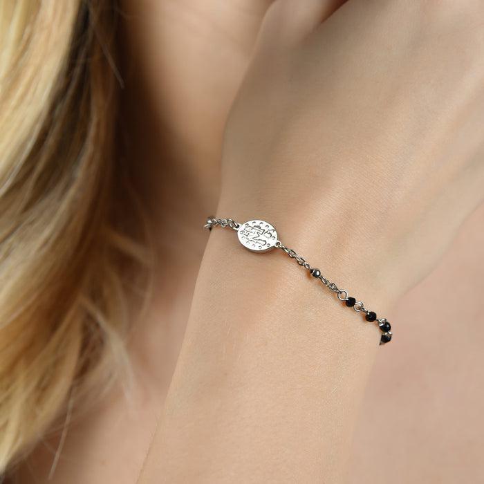 WOMEN'S ROSARY BRACELET IN STEEL WITH BLACK CRYSTALS