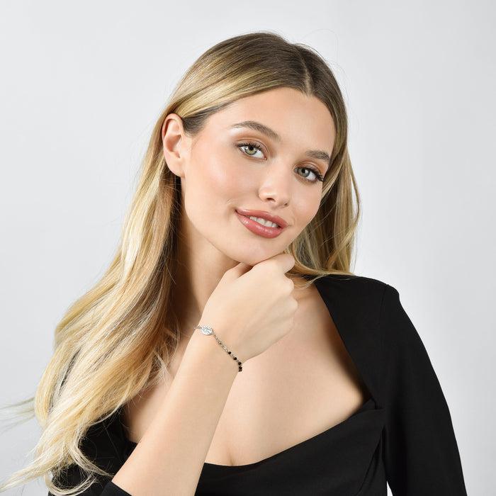BRACCIALE DONNA ROSARIO IN ACCIAIO CON CRISTALLI NERI