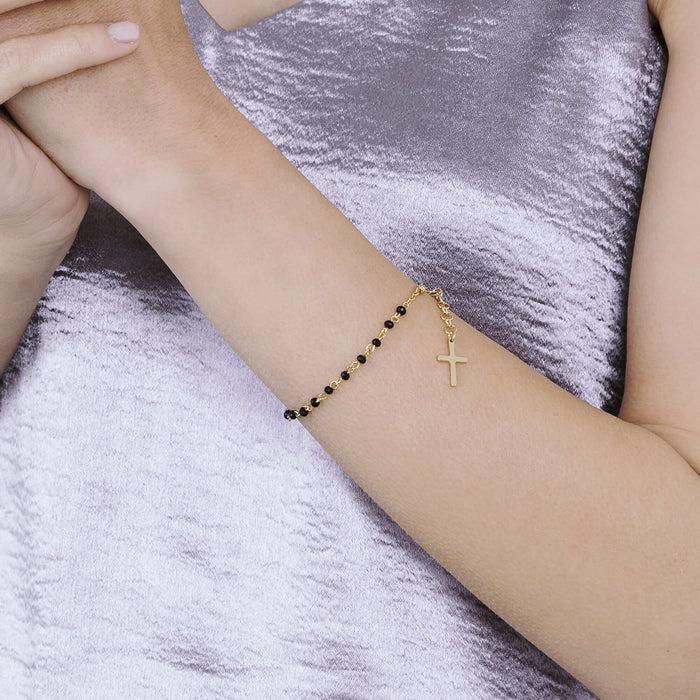 BRACCIALE DONNA ROSARIO IN ACCIAIO CON CRISTALLI NERI
