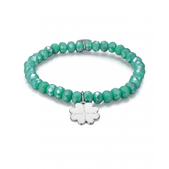Bracciale Con Cristalli Verde E Quadrifoglio