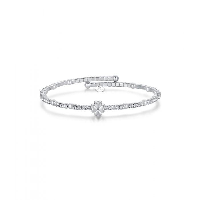 Bracelet avec trèfle à quatre feuilles, cristaux et perles blanches