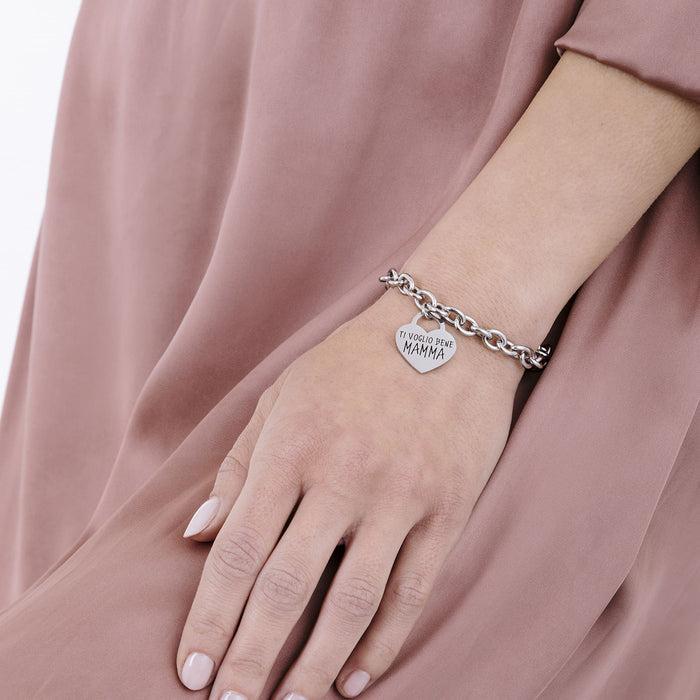 BRACCIALE DONNA IN ACCIAIO CON CUORE TI VOGLIO BENE MAMMA