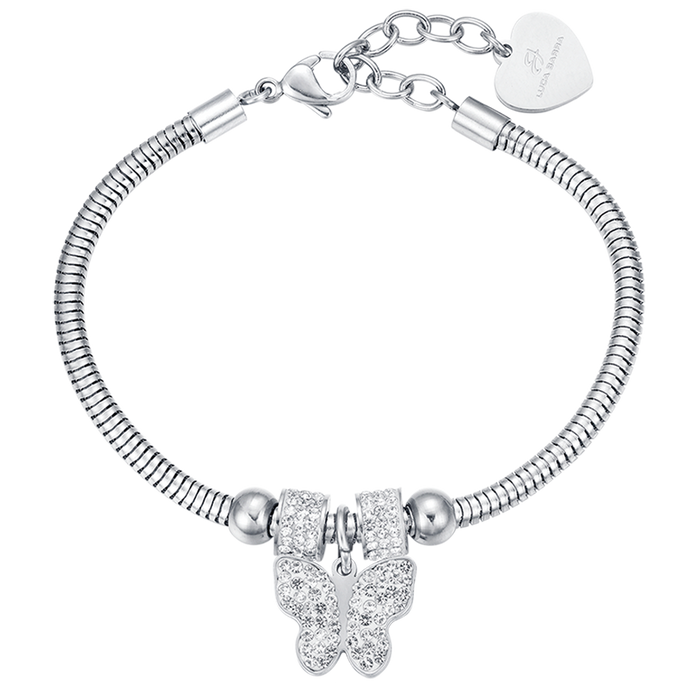 BRACELET FEMME EN ACIER AVEC PAPILLON ET CRISTAUX BLANCS