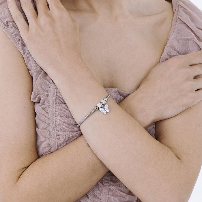 BRACELET FEMME EN ACIER AVEC PAPILLON ET CRISTAUX BLANCS