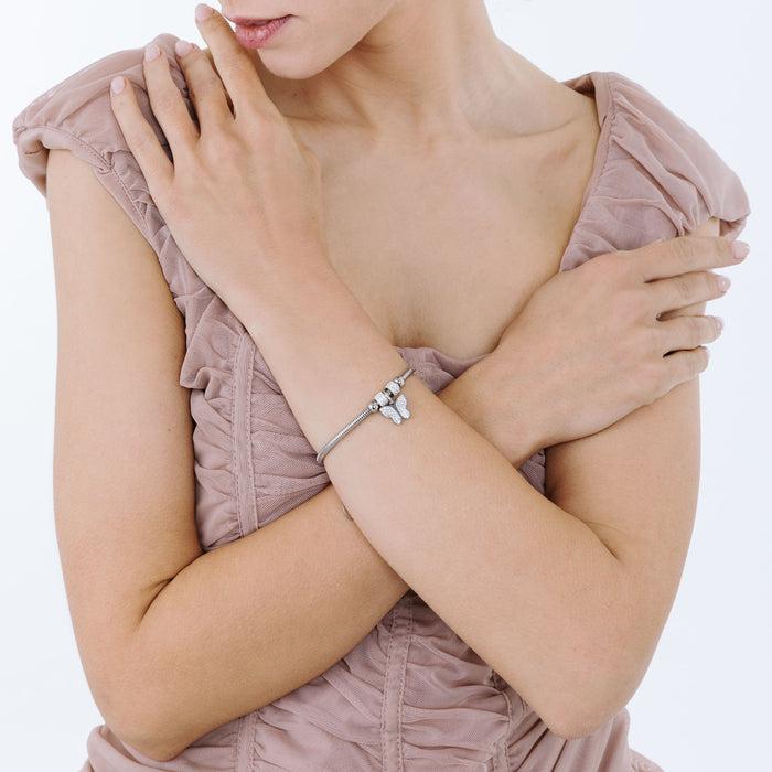 BRACCIALE DONNA IN ACCIAIO CON FARFALLA E CRISTALLI BIANCHI