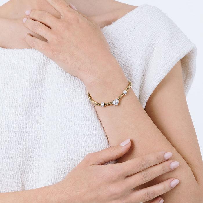 Bracelet en acier doré IP avec cœur et cristaux blancs