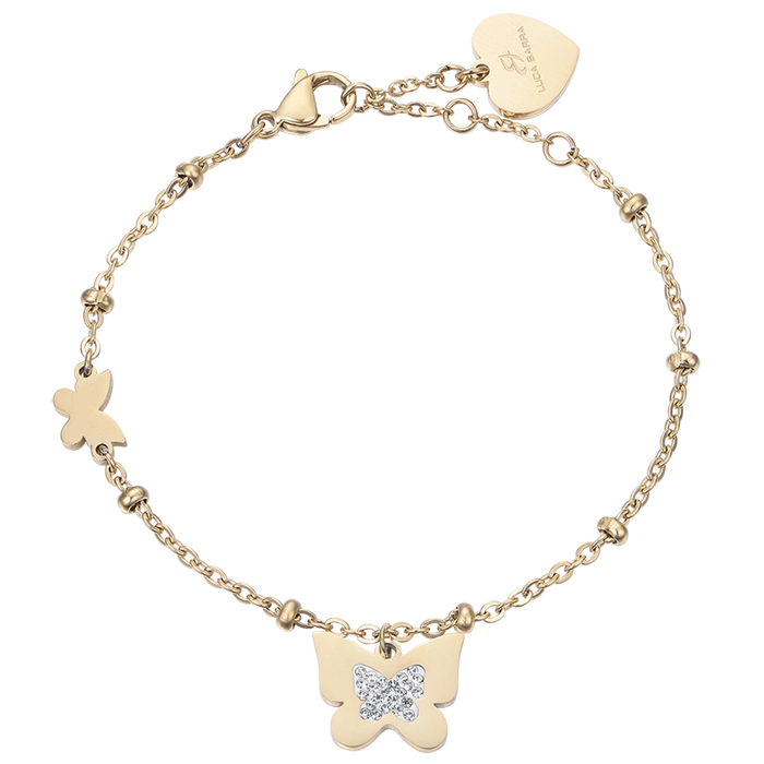 BRACELET FEMME EN ACIER DORÉ IP AVEC PAPILLONS ET CRISTAUX BLANCS