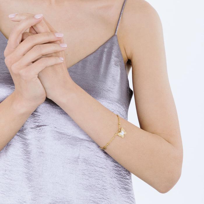 BRACELET FEMME EN ACIER DORÉ IP AVEC PAPILLONS ET CRISTAUX BLANCS