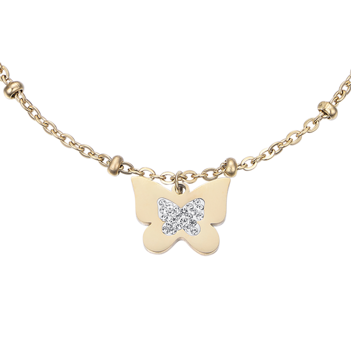 BRACELET FEMME EN ACIER DORÉ IP AVEC PAPILLONS ET CRISTAUX BLANCS