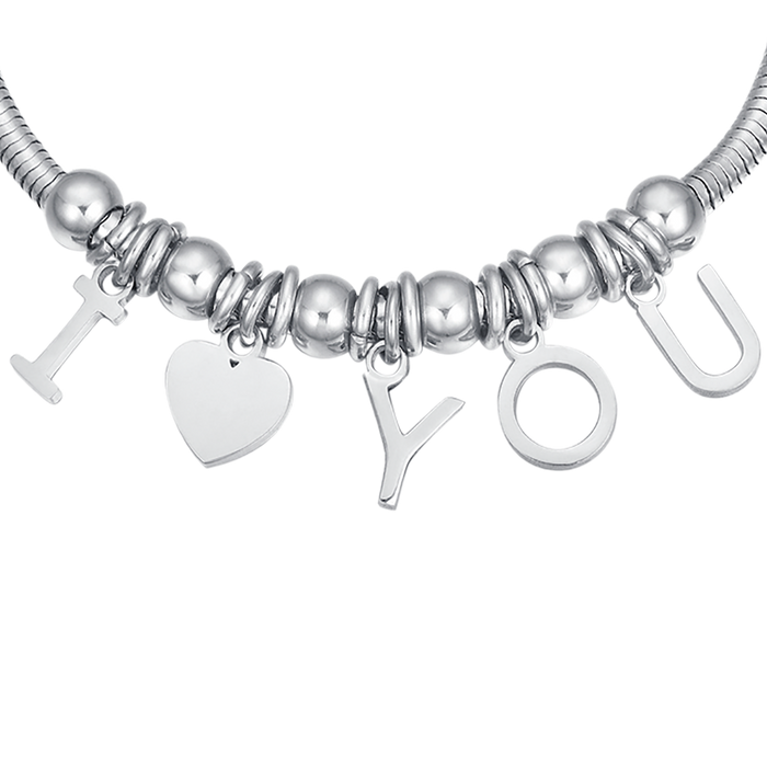 BRACCIALE IN ACCIAIO CON CHARMS I LOVE YOU